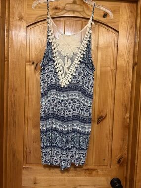 rue21 Navy and Cream Paisley Bo-Ho Style Tank Romper NWT Jrs Size L